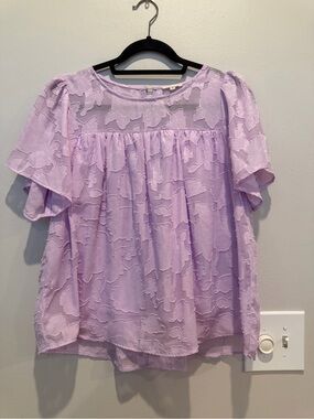 JODIFL Textured Short Sleeve Blouse in Purple Size Medium